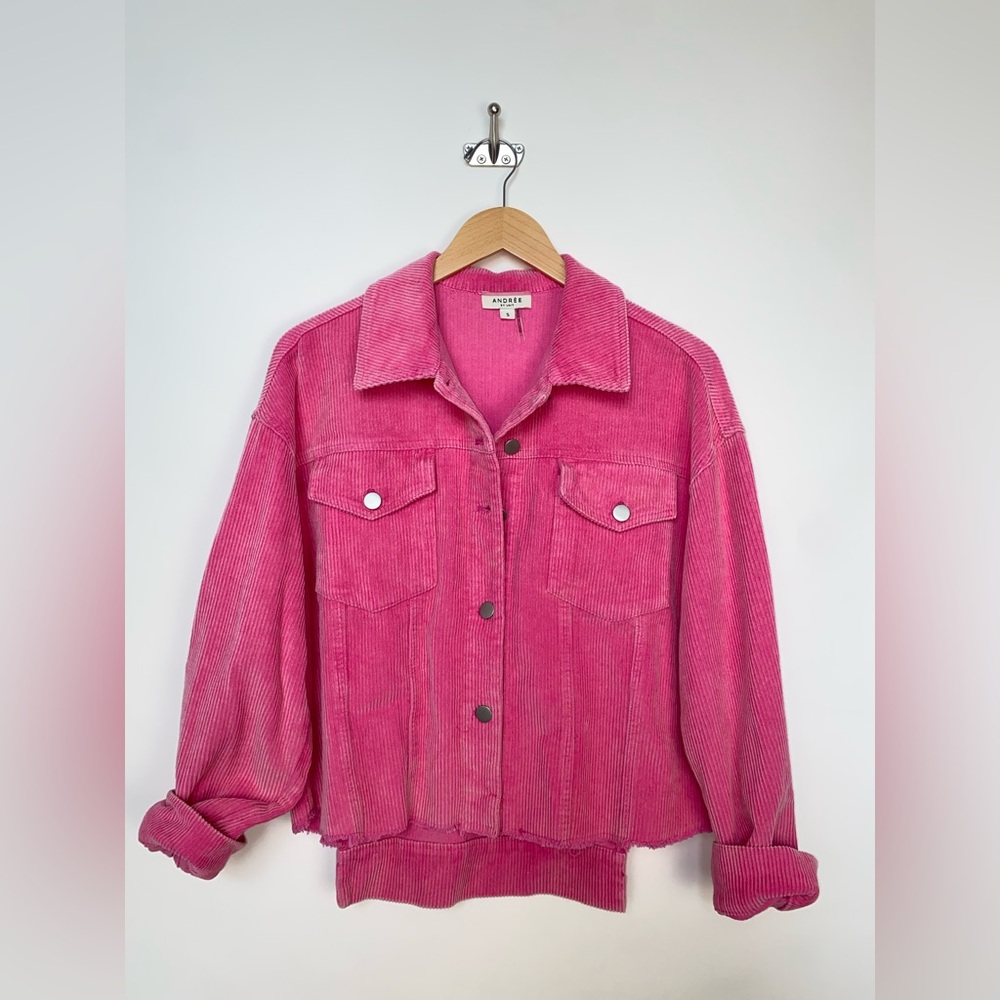 Andree by Unit Pink Corduroy Shacket‎ Jacket Size Small Distressed Raw Hem